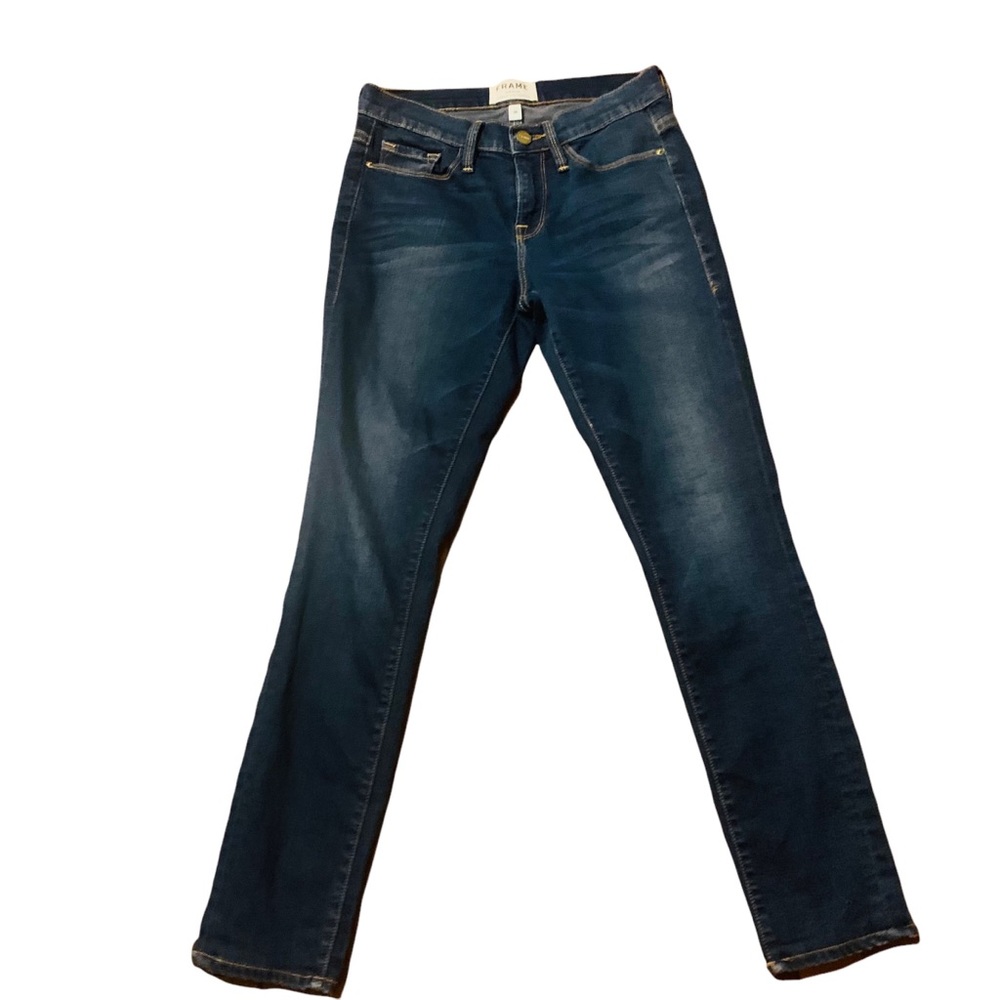 FRAME Dark Wash Low Rise Skinny Jeans